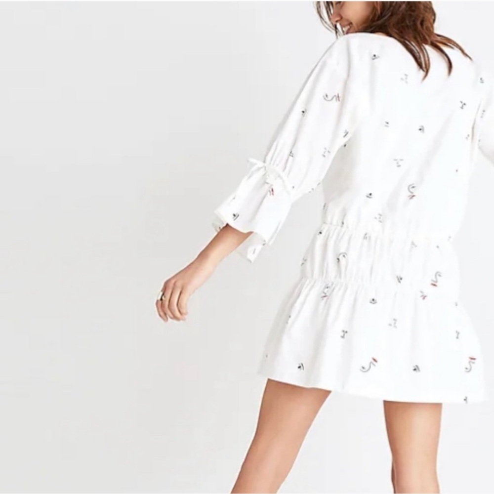 Madewell Embroidered Tiered Dress Size XL White 100% Cotton Abstract Face Print - Picture 3 of 7